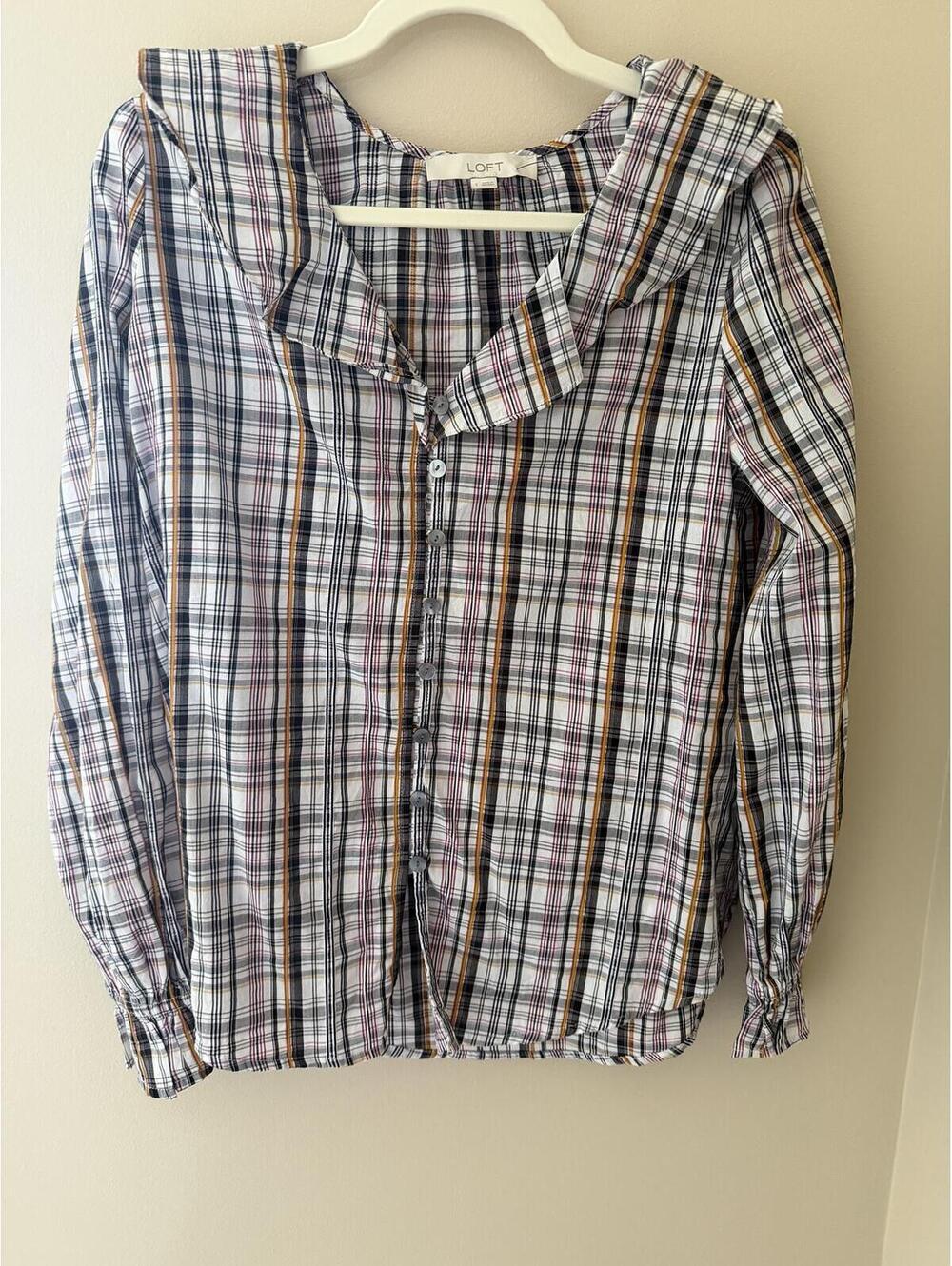 NWOT LOFT S Abalone Button Down Top Plaid